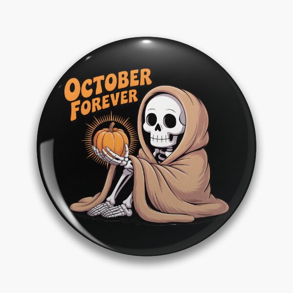 Item preview, October Forever Skeleton Holding Pumpkin – Cozy Spooky Halloween T-Shirt designed and sold by Raw Tigers.