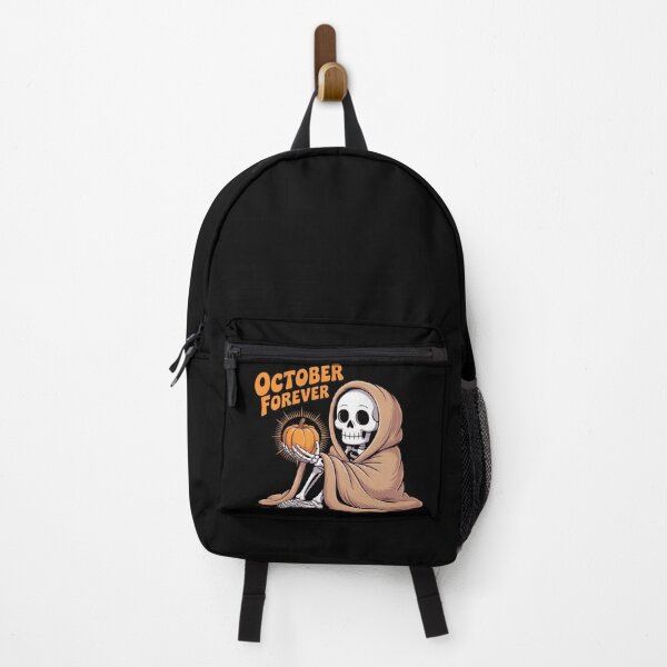 Item preview, October Forever Skeleton Holding Pumpkin – Cozy Spooky Halloween T-Shirt designed and sold by Raw Tigers.