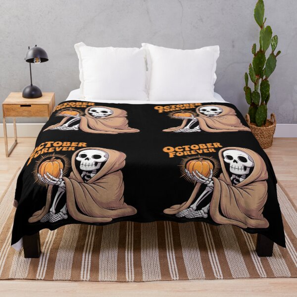 Item preview, October Forever Skeleton Holding Pumpkin – Cozy Spooky Halloween T-Shirt designed and sold by Raw Tigers.