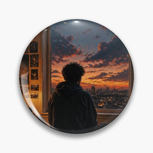 Item preview, Dreamer Teen Bedroom Window at Sunset – Moody Urban Night Aesthetic Poster designed and sold by DrizzyV.