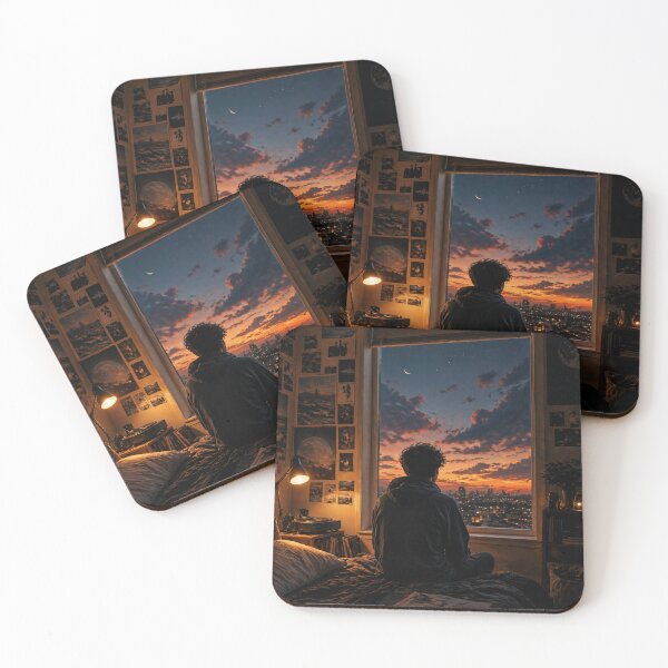 Item preview, Dreamer Teen Bedroom Window at Sunset – Moody Urban Night Aesthetic Poster designed and sold by DrizzyV.