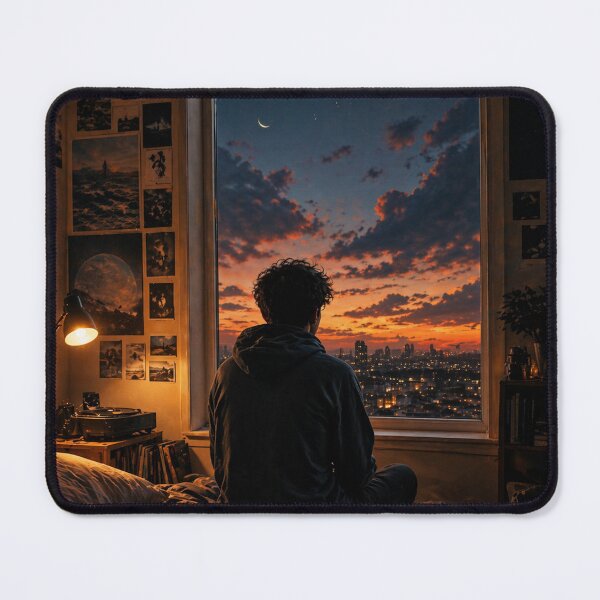 Item preview, Dreamer Teen Bedroom Window at Sunset – Moody Urban Night Aesthetic Poster designed and sold by DrizzyV.