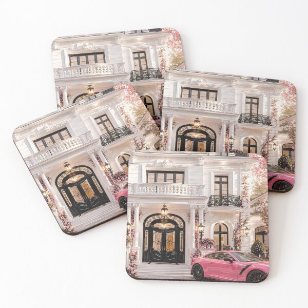 Item preview, Luxury Pink Mansion Entrance with Car designed and sold by AiHouses.