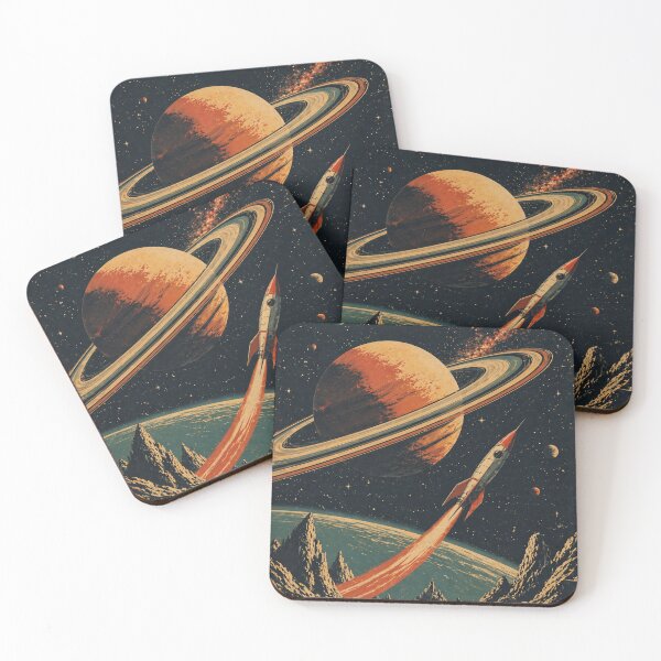 Item preview, Retro Space Rocket Poster – Vintage Sci-Fi Saturn and Galaxy Illustration designed and sold by DrizzyV.