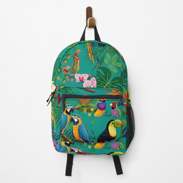 Item preview, Colorful Tropical Birds Pattern with Toucan, Parrots, Hummingbird & Orchids on Teal Green Background – Exotic Jungle Botanical Design designed and sold by Soulprint Art.