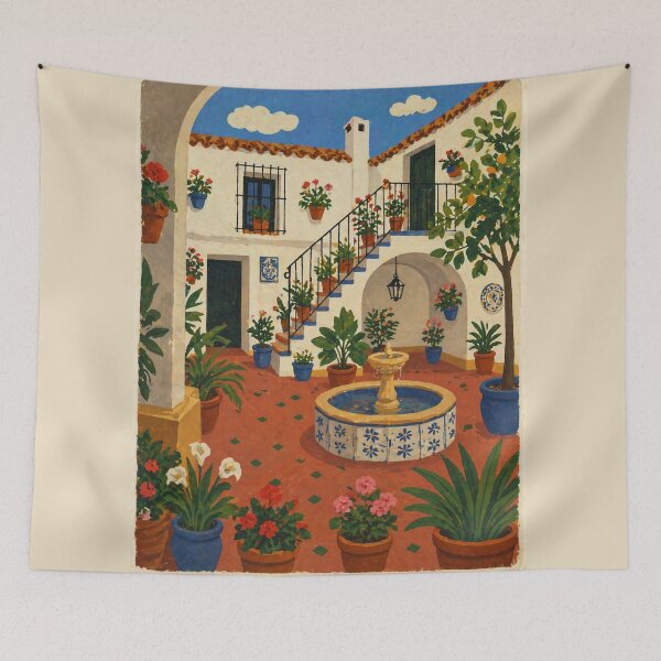 Item preview, Naïve Andalusian Patio Poster – Colorful Spanish Courtyard Illustration designed and sold by DrizzyV.
