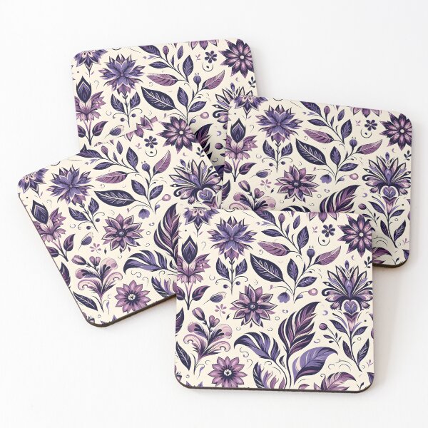 Item preview, Purple Botanical Folk Floral Pattern Art designed and sold by Apex Designs.