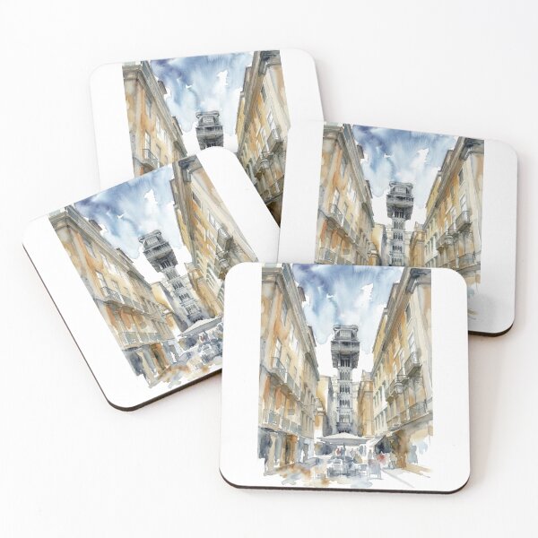 Item preview, Calle Lisboa con Elevador de Santa Justa - Pintura de acuarela designed and sold by caracatita75.