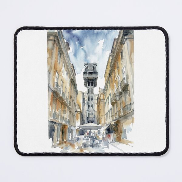 Item preview, Lisbon Street with Elevador de Santa Justa - Watercolor Painting designed and sold by caracatita75.