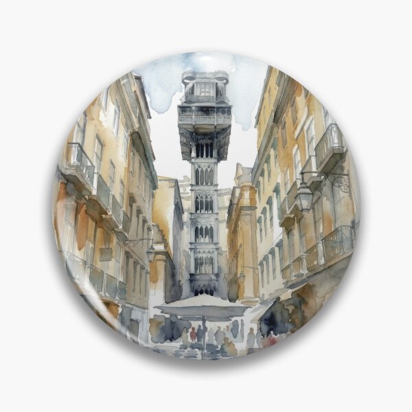 Item preview, Lisbon Street with Elevador de Santa Justa - Watercolor Painting designed and sold by caracatita75.