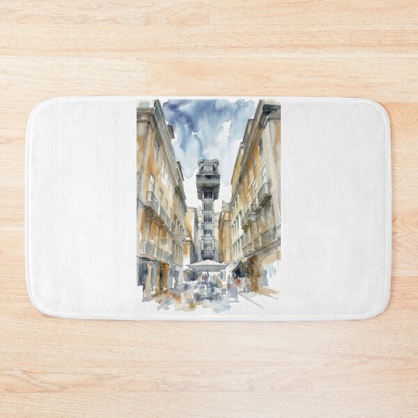 Item preview, Lisbon Street with Elevador de Santa Justa - Watercolor Painting designed and sold by caracatita75.