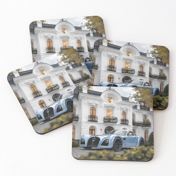 Item preview, Elegant Blue Luxury Car in Front of White Mansion designed and sold by AiHouses.