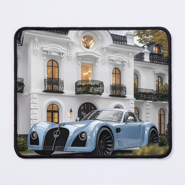 Item preview, Elegant Blue Luxury Car in Front of White Mansion designed and sold by AiHouses.