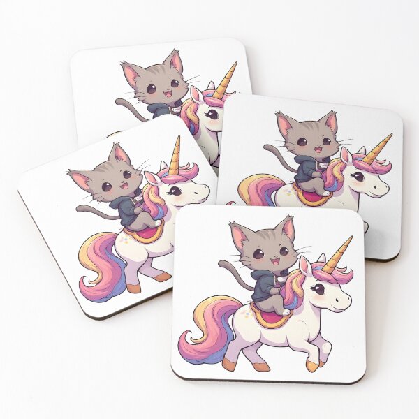 Item preview, Happy Kitten Riding a Colorful Unicorn – Cute Fantasy Cartoon designed and sold by Karolina’s Cozy Creations.