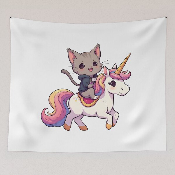 Item preview, Happy Kitten Riding a Colorful Unicorn – Cute Fantasy Cartoon designed and sold by Karolina’s Cozy Creations.