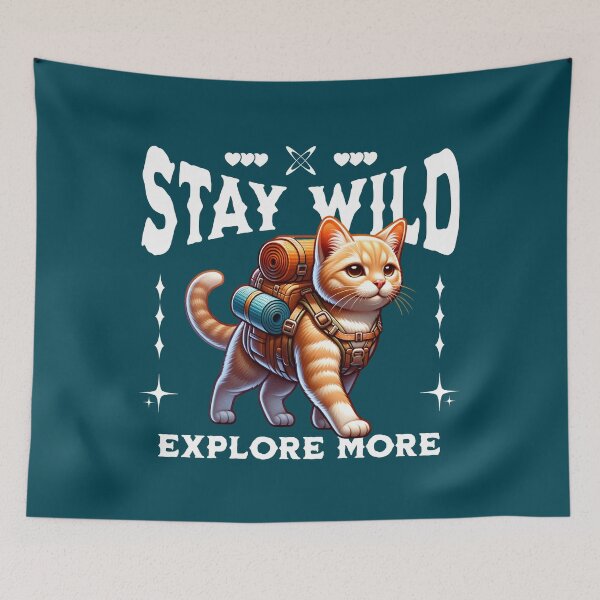 Item preview, Stay Wild, Explore More – Adventurous Hiking Cat Backpack Design designed and sold by Sachie's Studio.