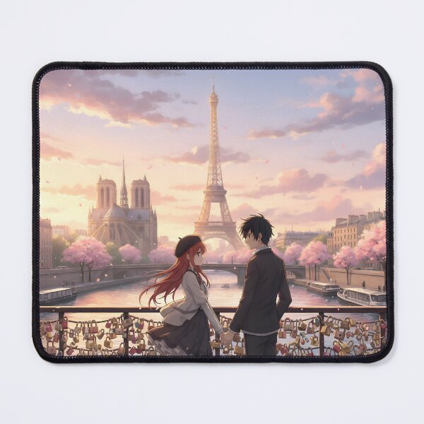 Item preview, Romantic Paris Anime Couple Art | Eiffel Tower Sunset Love Locks Aesthetic Illustration designed and sold by Bhaskar Digital Art.