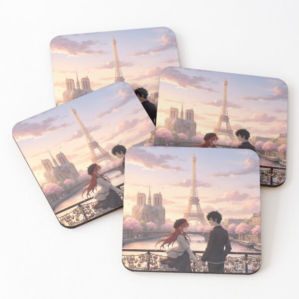 Item preview, Romantic Paris Anime Couple Art | Eiffel Tower Sunset Love Locks Aesthetic Illustration designed and sold by Bhaskar Digital Art.