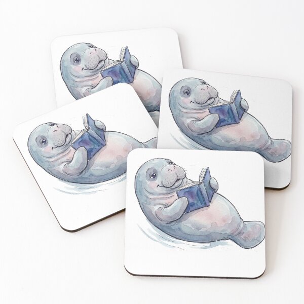 Item preview, Watercolor Manatee Reading Print Wildlife Illustration designed and sold by Tranquillatee.