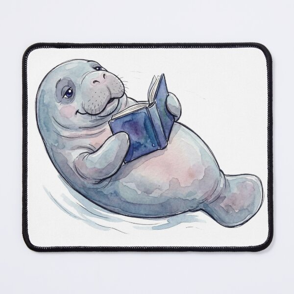 Item preview, Watercolor Manatee Reading Print Wildlife Illustration designed and sold by Tranquillatee.