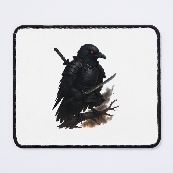 Item preview, Samurai Raven on Branch – Dark Warrior Bird Art designed and sold by WolfPixelRo.