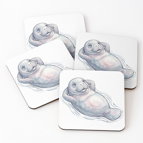 Item preview, Watercolor Manatee Floating Print Wildlife Illustration designed and sold by Tranquillatee.
