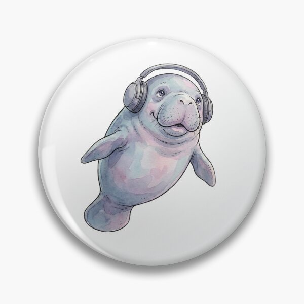 Item preview, Watercolor Manatee Headphones Print Wildlife Illustration designed and sold by Tranquillatee.