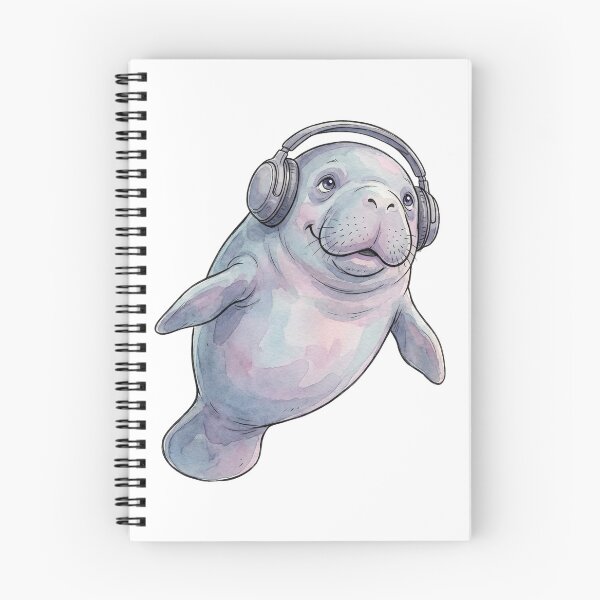 Item preview, Watercolor Manatee Headphones Print Wildlife Illustration designed and sold by Tranquillatee.