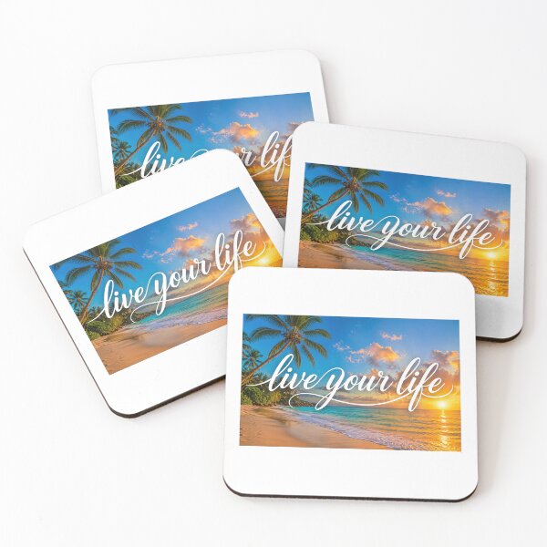 Item preview, Live Your Life in white italics on a tropical beach designed and sold by EMMStudio.