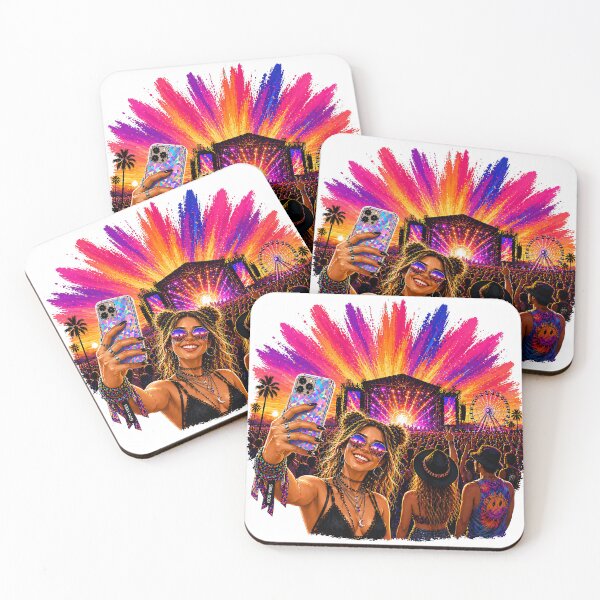 Item preview, Festival Selfie Sunset – Neon Music Crowd Party Vibes Art designed and sold by Digital Culture Studio.