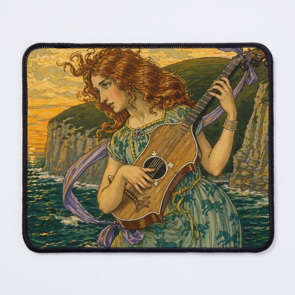 Item preview, Art Nouveau Music Illustration Vintage Woman Playing Lute for Art Lovers designed and sold by RickE.