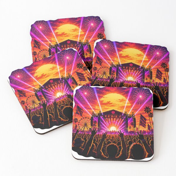 Item preview, Festival Sunset Stage – Neon Rave Crowd Concert Fireworks Art designed and sold by Digital Culture Studio.