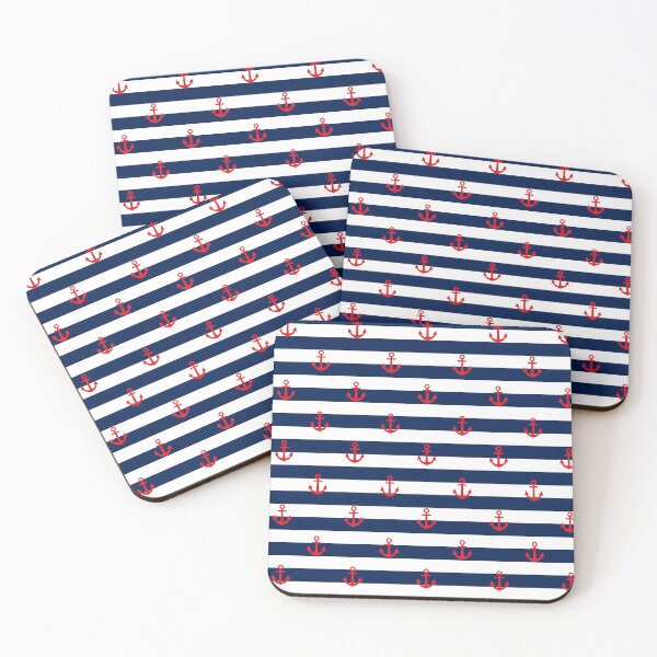Item preview, Nautical Stripes Red Anchor Pattern Navy Coastal Design designed and sold by AnnSign.