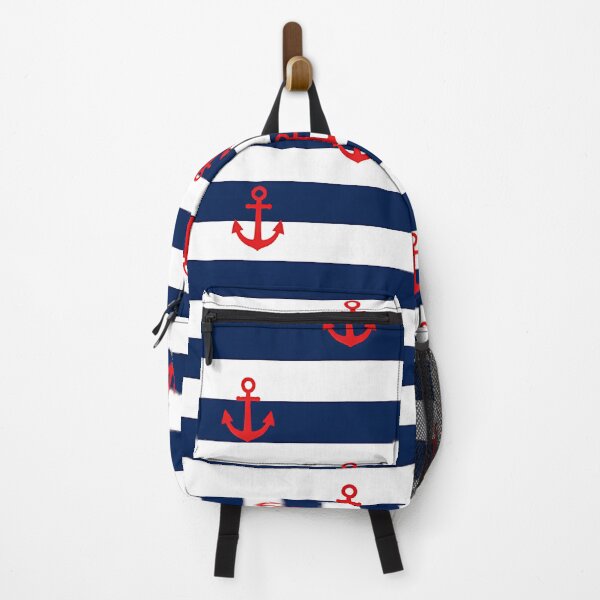 Item preview, Nautical Stripes Red Anchor Pattern Navy Coastal Design designed and sold by AnnSign.