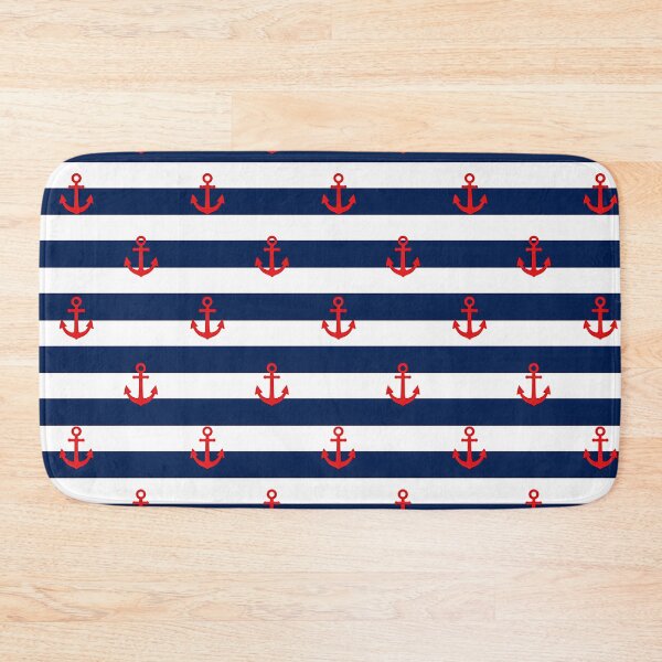 Item preview, Nautical Stripes Red Anchor Pattern Navy Coastal Design designed and sold by AnnSign.