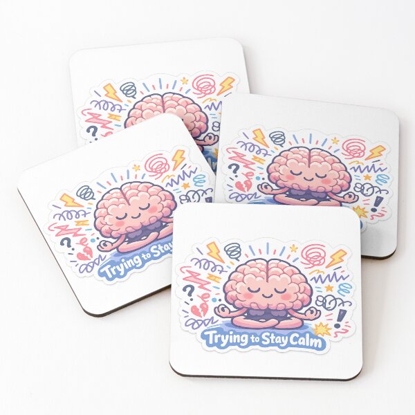 Item preview, Meditating Brain Sticker “Trying to Stay Calm” Chaos vs Calm Cute Meme designed and sold by VibrantArtful7.