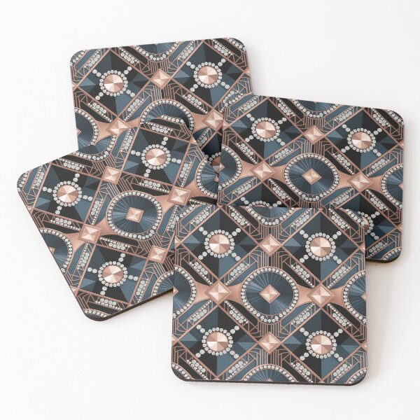 Item preview, Vintage Art Deco Rose Gold Navy Blue Geometric Pattern designed and sold by LEILA ART SPACE.