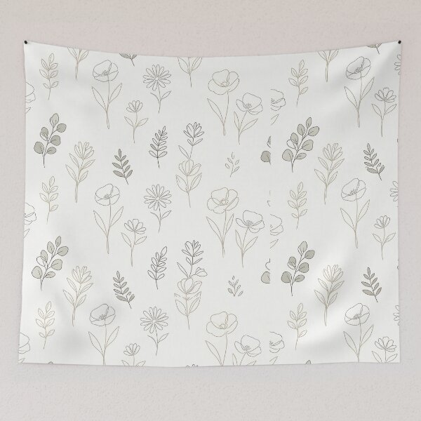 Item preview, Minimalist Line Art Floral Pattern on Soft Beige Background – Neutral Botanical Outline Flowers & Leaves Seamless Design designed and sold by Soulprint Art.