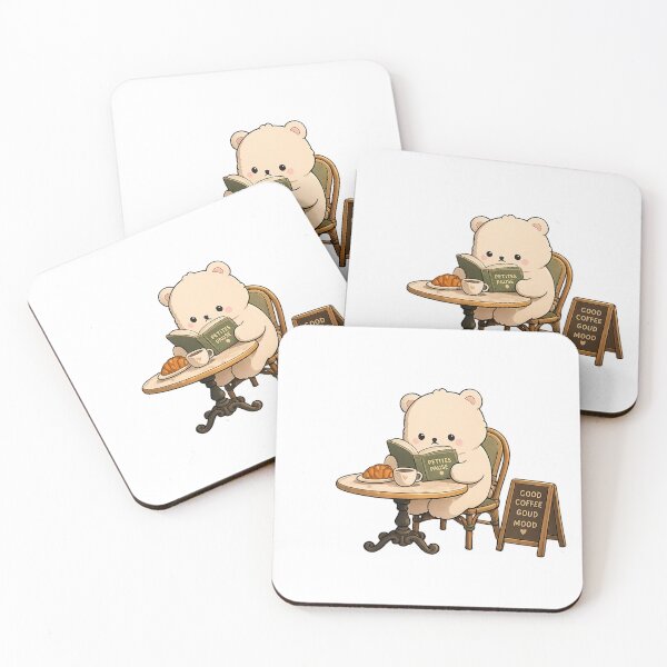 Item preview, Cute Kawaii Teddy Bear in Moon Coffee Reading Book - Good Coffee Good Mood Aesthetic Sticker designed and sold by FluffiPopo.