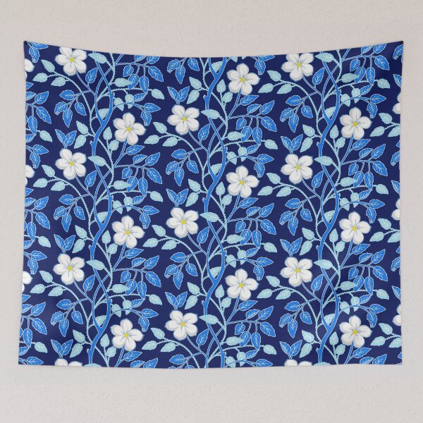 Item preview, Blue climbing flower vines designed and sold by Jennifer Ladd.