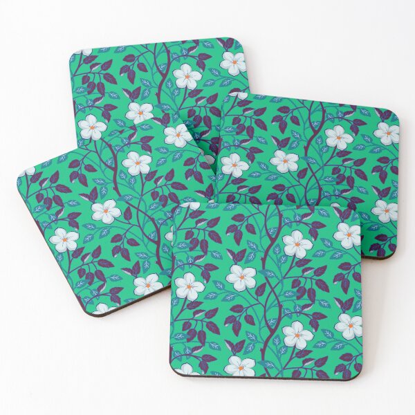 Item preview, Climbing flower vines on teal green designed and sold by Jennifer Ladd.