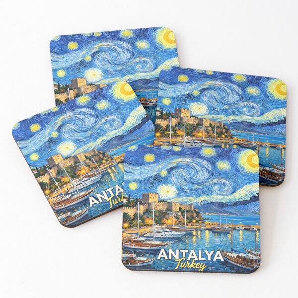 Item preview, Antalya Turkey Starry Night Marina Coastal Art designed and sold by JessArty ⭐⭐⭐⭐⭐.