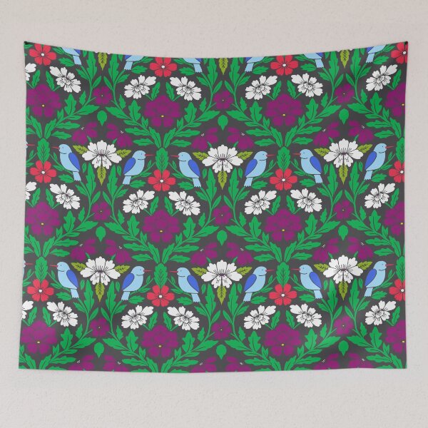 Item preview, Birds and flowers in a colorful damask  designed and sold by Jennifer Ladd.