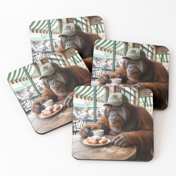 Item preview, Orangutan Loves Beignets and Coffee in French Quarter designed and sold by Tridentulus.