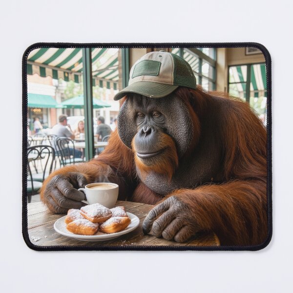 Item preview, Orangutan Loves Beignets and Coffee in French Quarter designed and sold by Tridentulus.