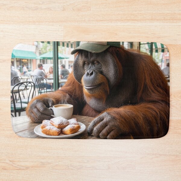 Item preview, Orangutan Loves Beignets and Coffee in French Quarter designed and sold by Tridentulus.