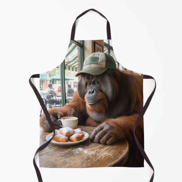 Item preview, Orangutan Loves Beignets and Coffee in French Quarter designed and sold by Tridentulus.