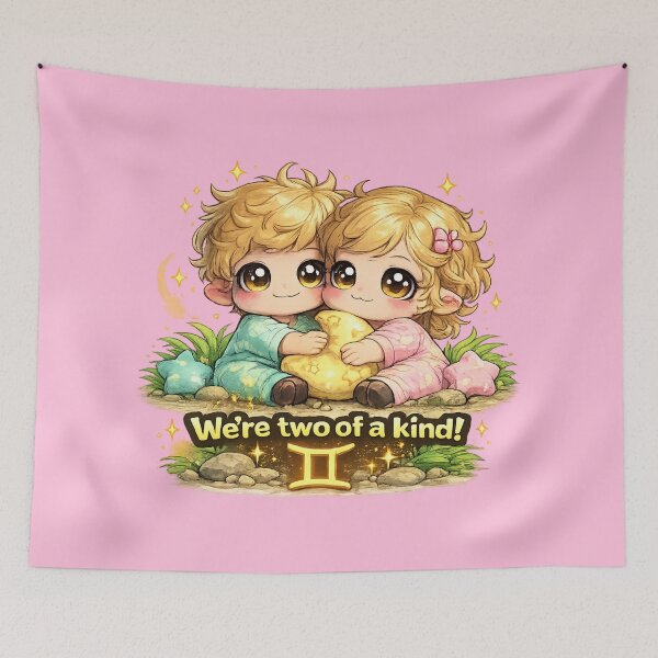 Item preview, Funny Cute Gemini Twins Big Eyes Kawaii Zodiac Cartoon Two of a Kind designed and sold by StickyDelights.