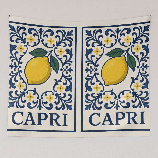 Item preview, Capri Amalfi Coast – Italian Lemon Blue Tile Design designed and sold by EmeraldeaArt.