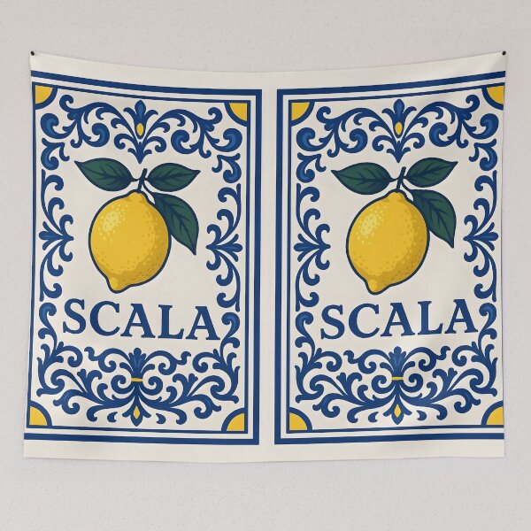 Item preview, Scala Amalfi Coast – Italian Lemon Blue Tile Design designed and sold by EmeraldeaArt.